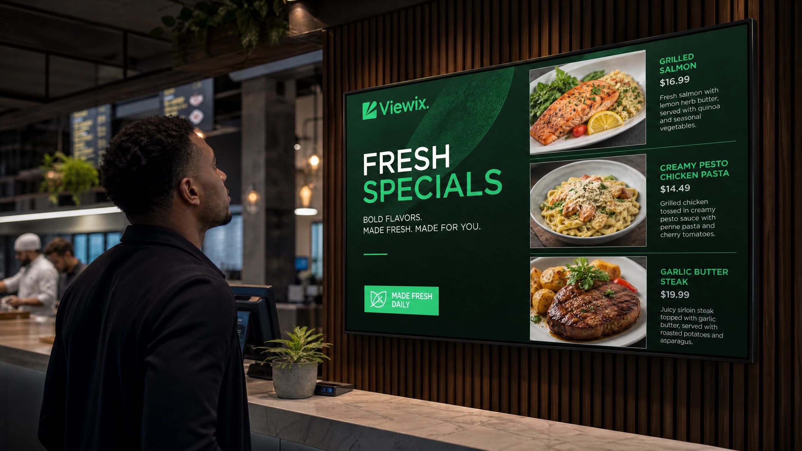 Viewix digital menu board in a restaurant